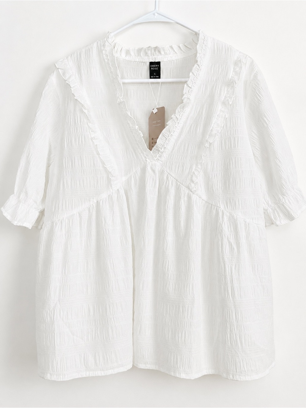Cherry Rose White V-Neck Ruffle Tunic Top